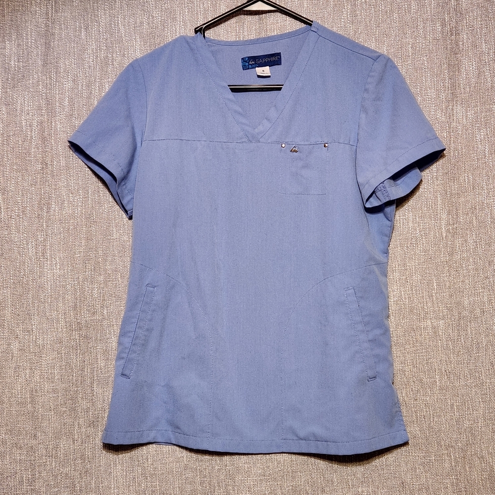 Koi Sapphire Scrubs Top Size Small Pockets Light Blue